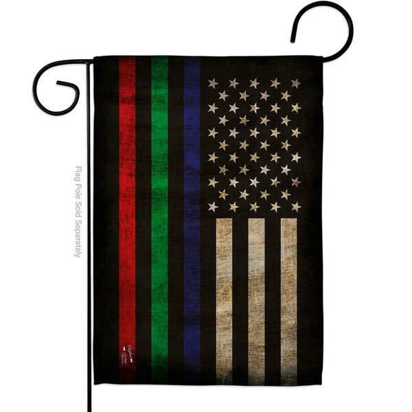 Patio Trasero 13 x 18.5 in. Thin Blue, Green & Red Line Garden Flag w/Armed Forces Dbl-Sided Horizontal Flag PA3888794